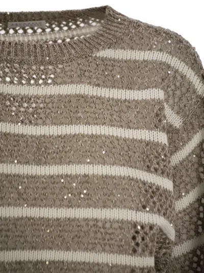 Brunello Cucinelli Dazzling Striped Net Linen Jersey