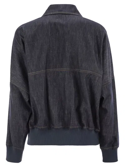 Brunello Cucinelli Denim-effect Twill Bomber Jacket With Shiny Zip