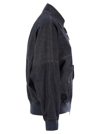 Brunello Cucinelli Denim-effect Twill Bomber Jacket With Shiny Zip
