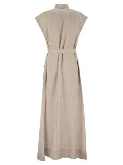 Brunello Cucinelli Sleeveless Linen Shirt-style Dress With Monile Detail