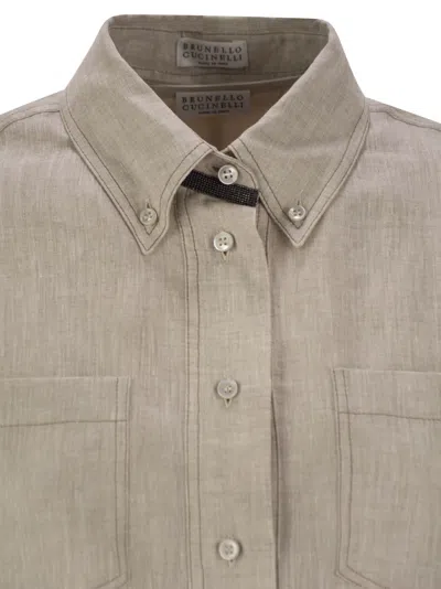 Brunello Cucinelli Sleeveless Linen Shirt-style Dress With Monile Detail