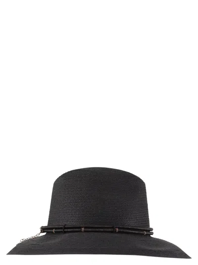 Brunello Cucinelli Fedora Made Of Hemp And Techno Cotton With Leather Band And Necklace