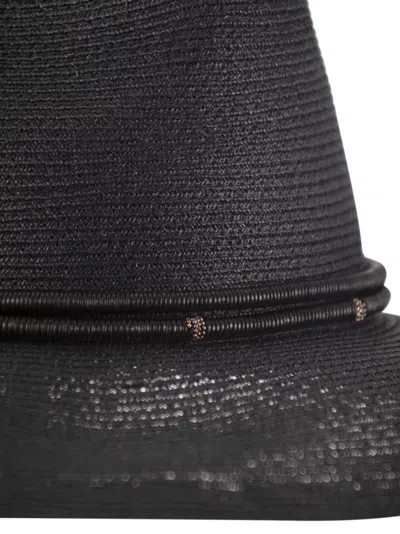 Brunello Cucinelli Fedora Made Of Hemp And Techno Cotton With Leather Band And Necklace