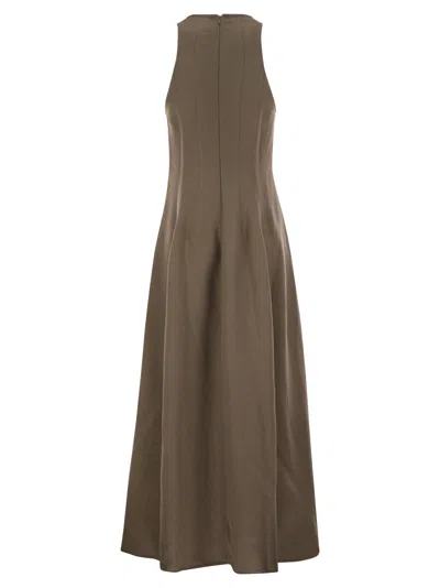Brunello Cucinelli Women Fluid Viscose And Linen Twill Dress In Brown