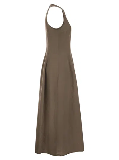Brunello Cucinelli Women Fluid Viscose And Linen Twill Dress In Brown