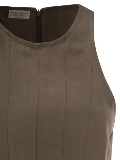 Brunello Cucinelli Women Fluid Viscose And Linen Twill Dress In Brown