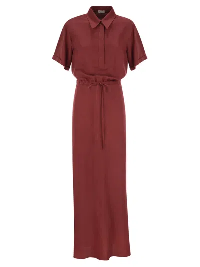 Brunello Cucinelli Fluid Viscose And Linen Twill Dress With Necklace