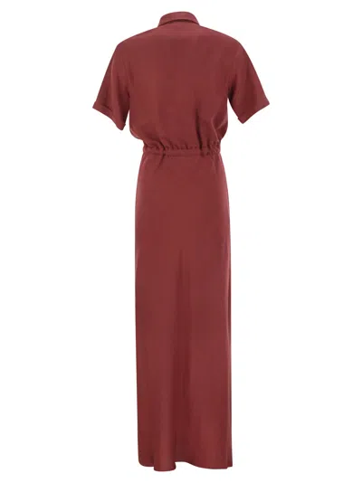 Brunello Cucinelli Fluid Viscose And Linen Twill Dress With Necklace