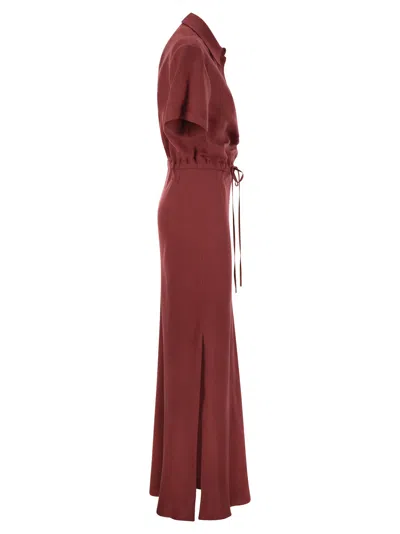 Brunello Cucinelli Fluid Viscose And Linen Twill Dress With Necklace