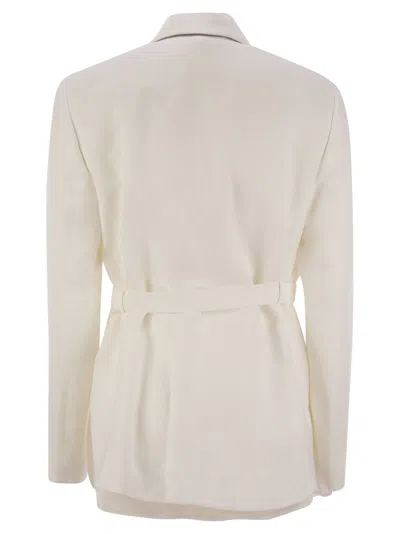 BRUNELLO CUCINELLI BRUNELLO CUCINELLI WOMEN FLUID VISCOSE AND LINEN TWILL JACKET WITH BELT AND NECKLACE 