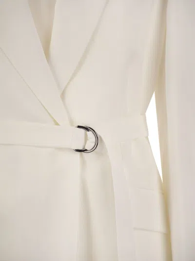 Brunello Cucinelli Women Fluid Viscose And Linen Twill Jacket With Belt And Necklace In White