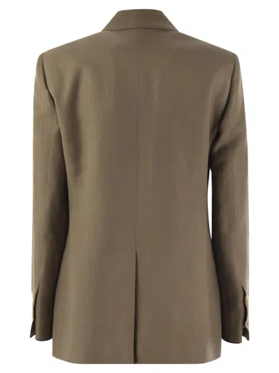 Brunello Cucinelli Women Fluid Viscose And Linen Twill Jacket With Shiny Cuffs In Brown