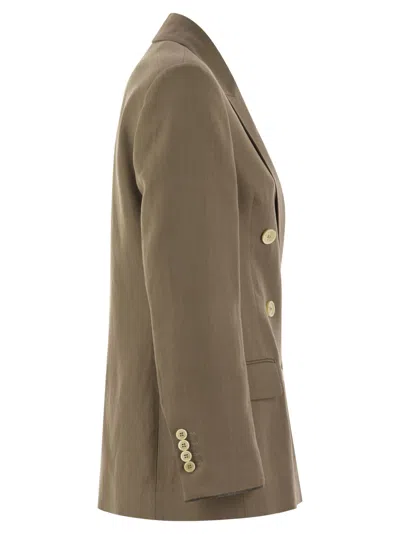 Brunello Cucinelli Women Fluid Viscose And Linen Twill Jacket With Shiny Cuffs In Brown