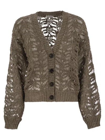 Brunello Cucinelli Foliage Lace Cardigan In Linen And Silk Diamante