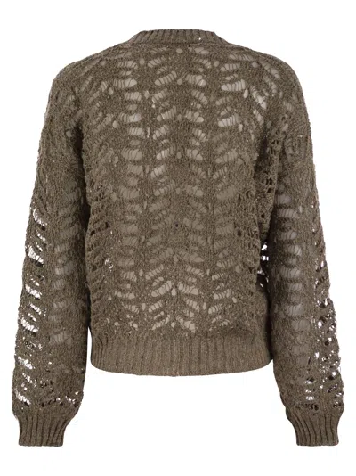 Brunello Cucinelli Foliage Lace Cardigan In Linen And Silk Diamante