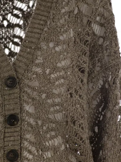 Brunello Cucinelli Foliage Lace Cardigan In Linen And Silk Diamante
