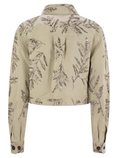 Brunello Cucinelli Women Outerwear In Cotton And Linen Canvas With Glistening Flora Embroidery