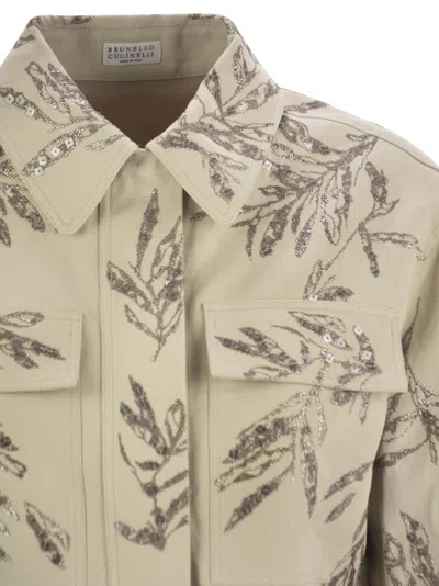 Brunello Cucinelli Women Outerwear In Cotton And Linen Canvas With Glistening Flora Embroidery