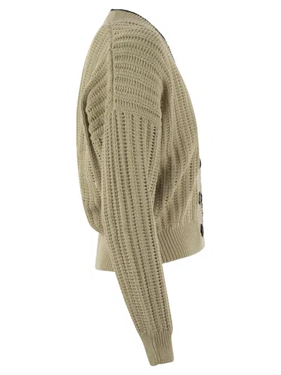 Brunello Cucinelli Perforated Rib Cotton Knit Cardigan With Jewellery
