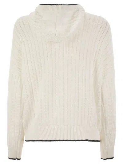 Brunello Cucinelli Women's Perforated Rib Cotton Knit Topwear With Hood And Necklace