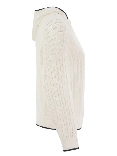 Brunello Cucinelli Women's Perforated Rib Cotton Knit Topwear With Hood And Necklace