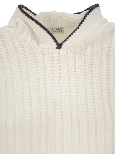 Brunello Cucinelli Women's Perforated Rib Cotton Knit Topwear With Hood And Necklace