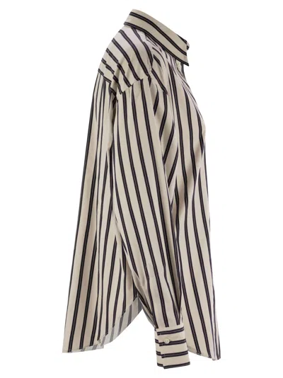 BRUNELLO CUCINELLI BRUNELLO CUCINELLI WOMEN REGIMENTAL COTTON AND SILK POPLIN SHIRT WITH GLISTENING HERBARIUM EMBROIDER 