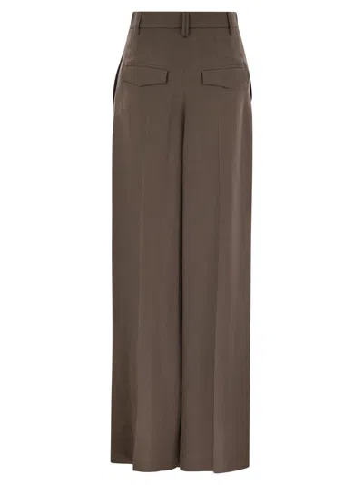 Brunello Cucinelli Women Sartorial Wide Trousers In Fluid Viscose And Linen Twill