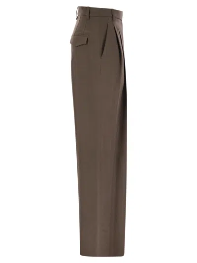 Brunello Cucinelli Women Sartorial Wide Trousers In Fluid Viscose And Linen Twill