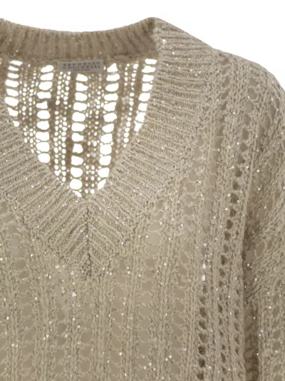 Brunello Cucinelli Women Silk And Linen V-neck Sweater