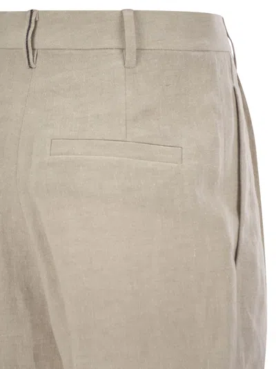 Brunello Cucinelli Women Slouchy Trousers In Sparkling Linen Canvas With Jewellery In Neutral