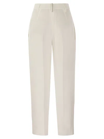 Brunello Cucinelli Women Slouchy Trousers In Viscose And Linen Fluid Twill With Moniline In White
