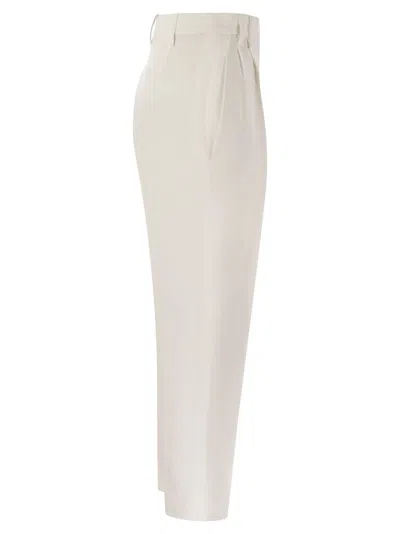 Brunello Cucinelli Women Slouchy Trousers In Viscose And Linen Fluid Twill With Moniline In White