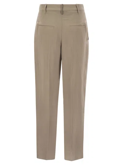 Brunello Cucinelli Slouchy Trousers In Viscose And Linen Fluid Twill With Moniline