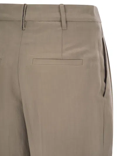 Brunello Cucinelli Slouchy Trousers In Viscose And Linen Fluid Twill With Moniline