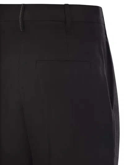 Brunello Cucinelli Slouchy Trousers In Viscose And Linen Fluid Twill With Moniline