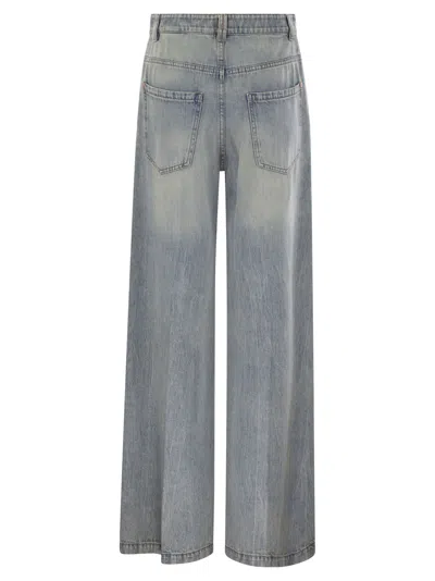 Brunello Cucinelli Women Soft Denim Low-slung Trousers With Adjustable Waistband And Monile