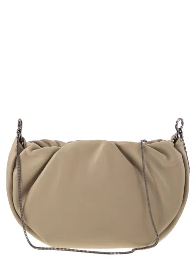 Brunello Cucinelli Women Soft Leather Brioche Hobo Bag With Precious Chain