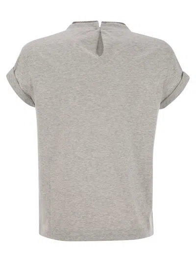 Brunello Cucinelli Women Stretch Cotton Jersey T-shirt With Precious Faux-layering