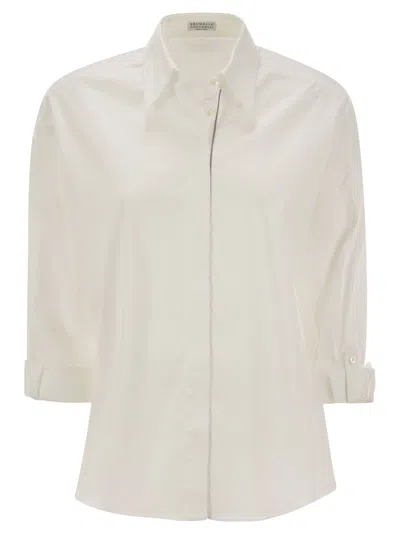 Brunello Cucinelli Women's Stretch Cotton Poplin Shirt With Shiny Trim