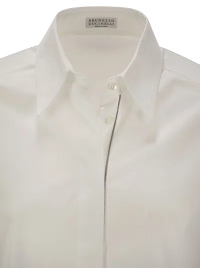 Brunello Cucinelli Women's Stretch Cotton Poplin Shirt With Shiny Trim
