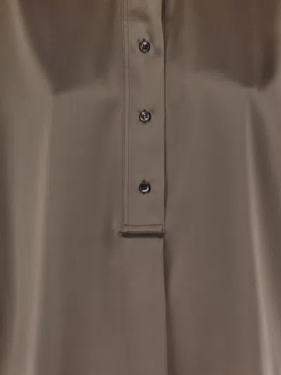 Brunello Cucinelli Women Stretch Silk Satin Short-sleeved Shirt With Necklace