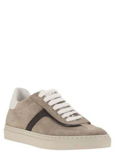 Brunello Cucinelli Women Suede Sneakers With Monil Detailing