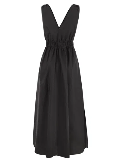 Brunello Cucinelli Women Techno Cotton Poplin Dress With Belt And Precious Shoulder Detail