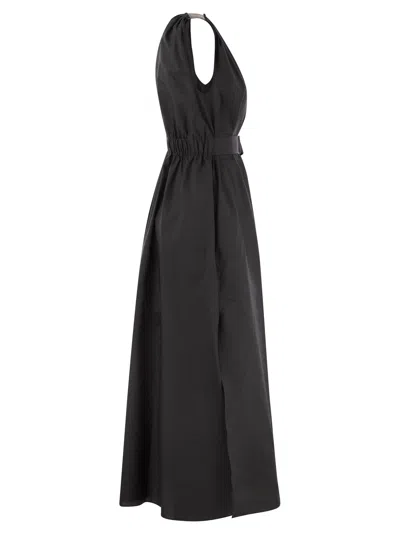 Brunello Cucinelli Women Techno Cotton Poplin Dress With Belt And Precious Shoulder Detail