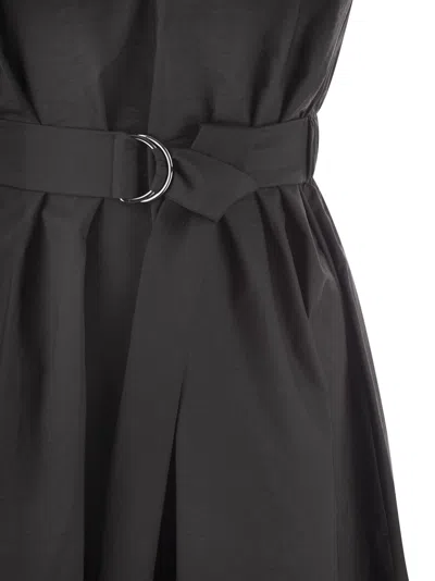 Brunello Cucinelli Women Techno Cotton Poplin Dress With Belt And Precious Shoulder Detail