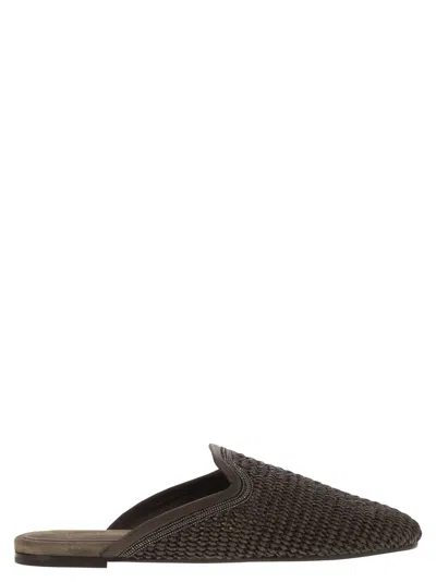 Brunello Cucinelli Monili-embellished Raffia Slippers