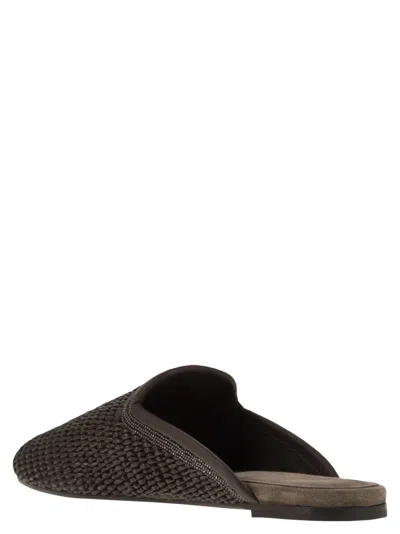 Brunello Cucinelli Monili-embellished Raffia Slippers