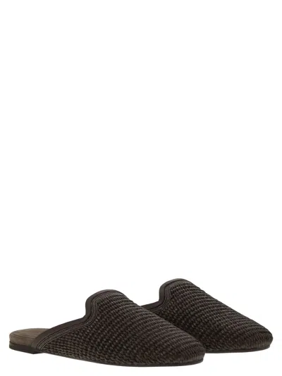 Brunello Cucinelli Monili-embellished Raffia Slippers