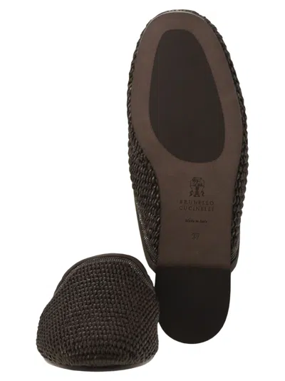 Brunello Cucinelli Monili-embellished Raffia Slippers